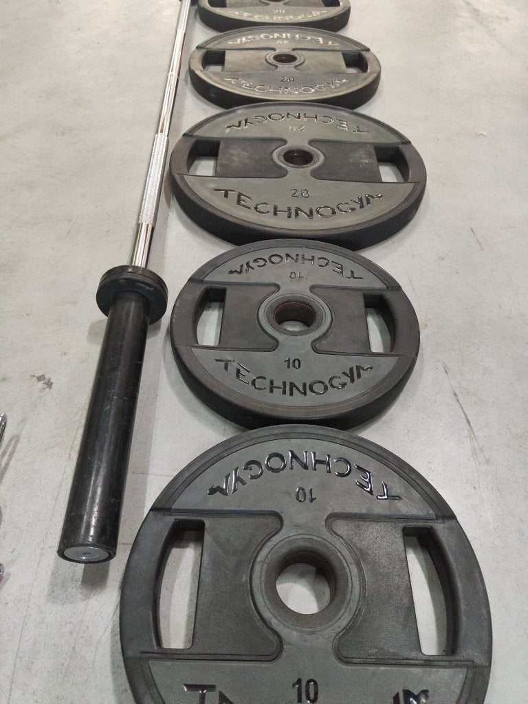 Technogym Olympische Halterset – 60 KG + Stang & Klemmen, Ophalen, Benen, Technogym, -