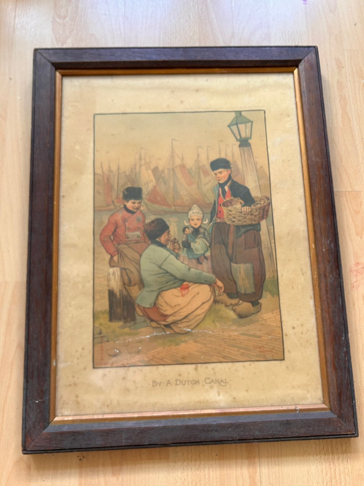 Sfeervolle prent "By A Dutch Canal" – Louis Landré m, Ophalen