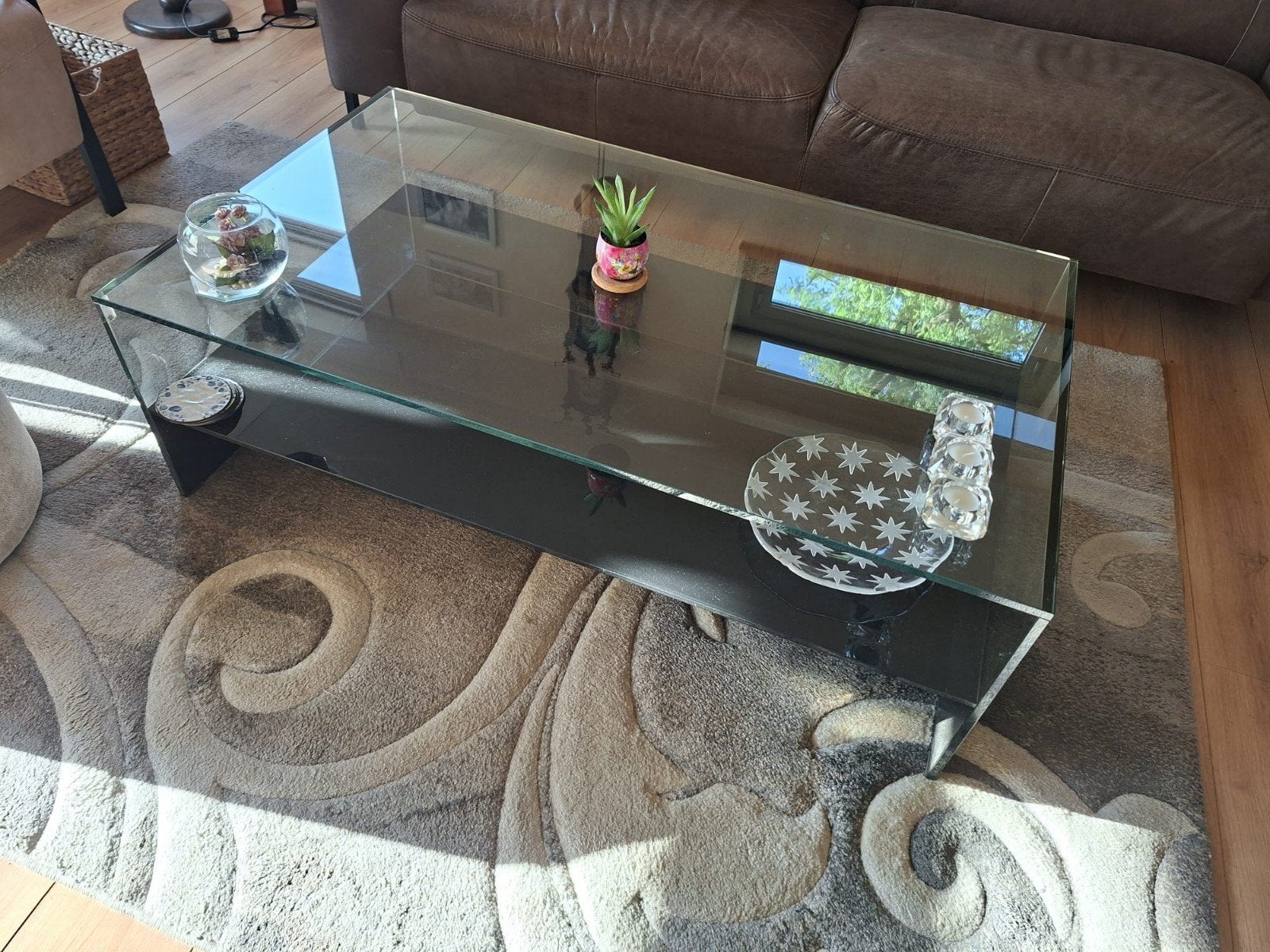 Glazen salontafel met zwarte onderplaat - 120x70x40 cm, Ophalen of Verzenden