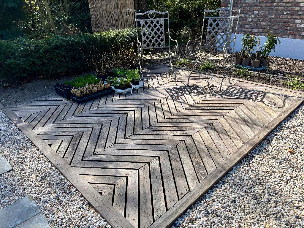 Hardhouten vlonder delen / piket paaltjes, Ophalen, Gebruikt, Palen, Hardhout