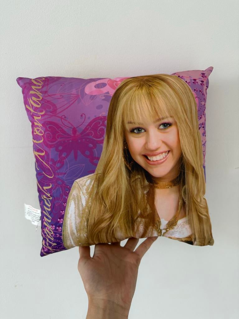 Hannah Montana Kussen - Leuk voor de echte fan!, Ophalen, Zo goed als nieuw, Paars, Vierkant