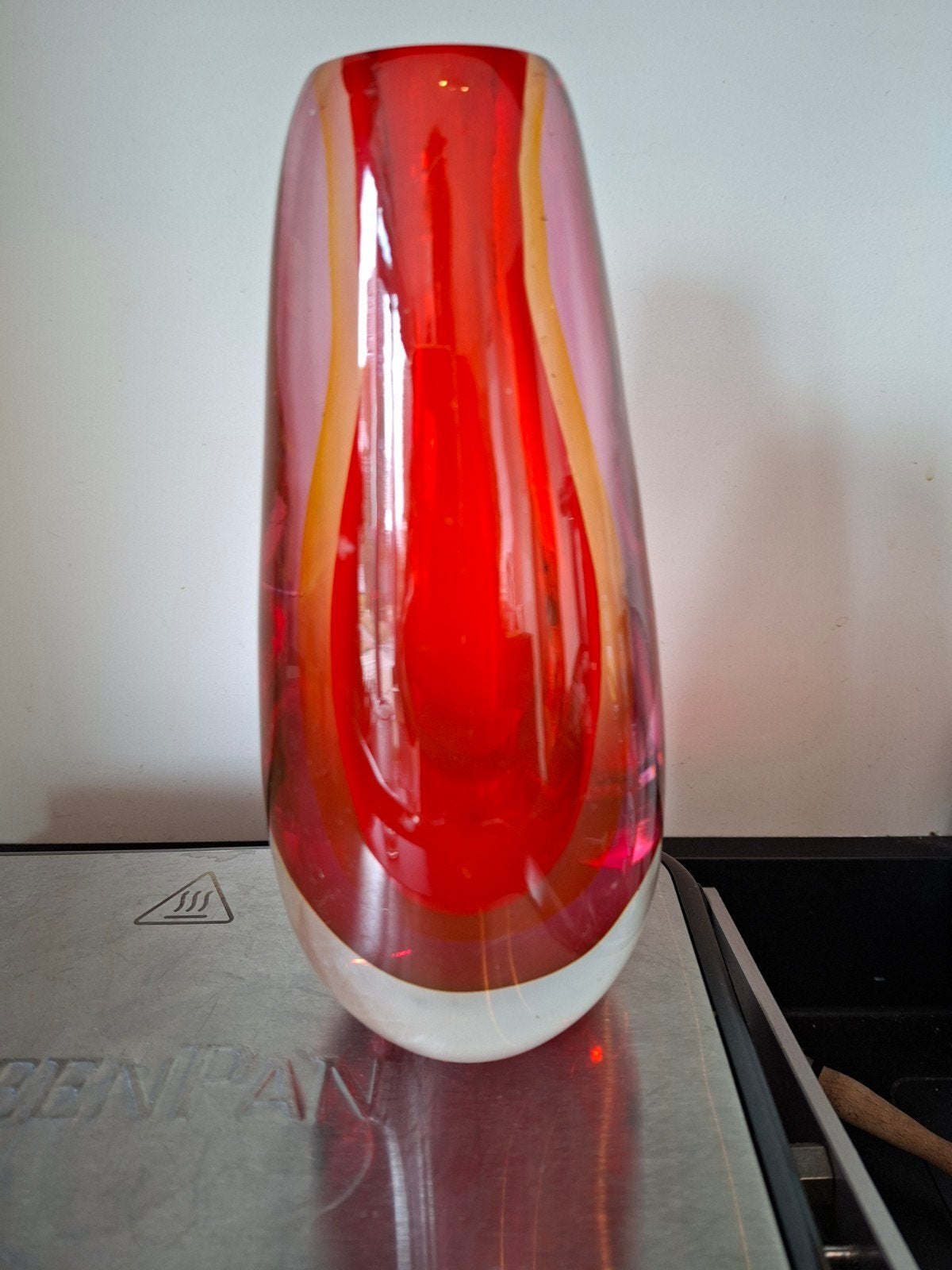 Murano glazen vaas met 4 kleuren, sommerso stijl, Ophalen of Verzenden, Overige kleuren, Glas, Minder dan 50 cm