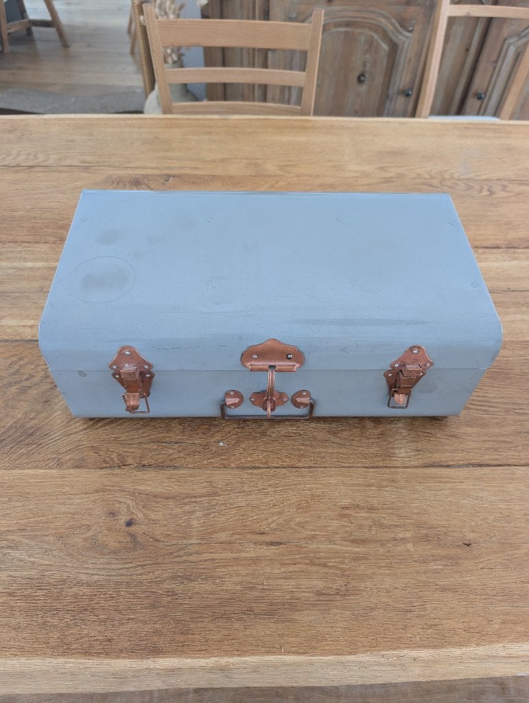 Grijze metalen opbergkist / vintage look trunk, Ophalen, Minder dan 50 cm, Gebruikt, Minder dan 50 cm