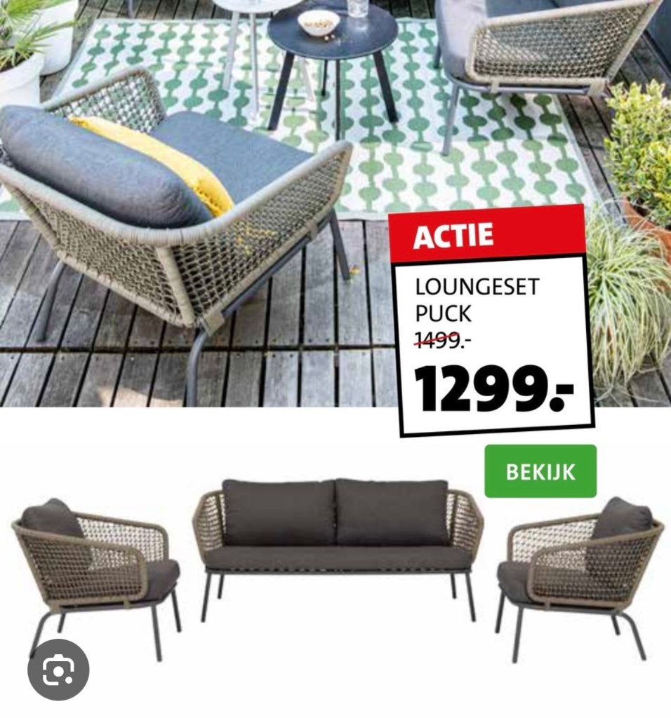 Loungeset puck intratuin kort gebruikt, Tuin en Terras, Ophalen, Zo goed als nieuw, Bank, Loungeset