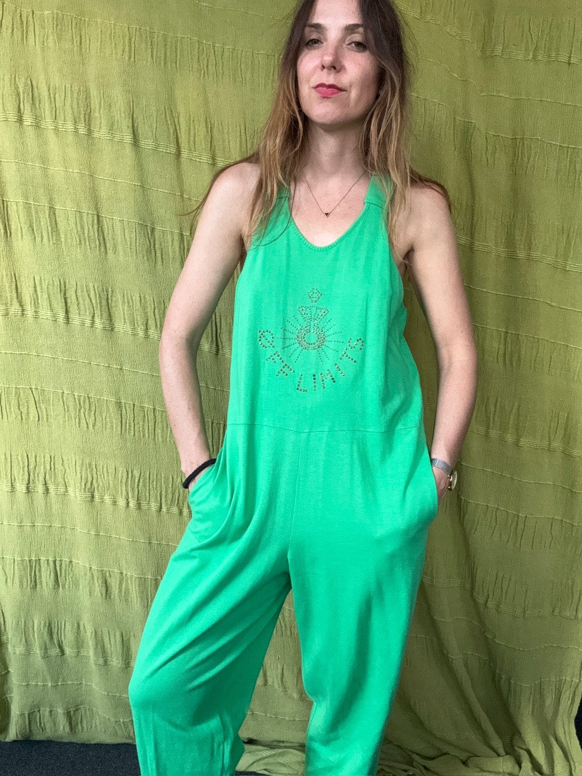 Vintage groene jumpsuit / huispak / pak 36/S, Hgv, Hgv, Ophalen of Verzenden, Maat 36 (S)