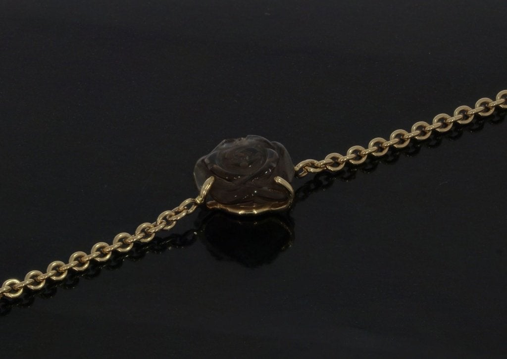 Sale 14k gouden anker schakel armband dame rookkwarts roos, Voordeelsieraden, Verzenden, Zo goed als nieuw, Met edelsteen
