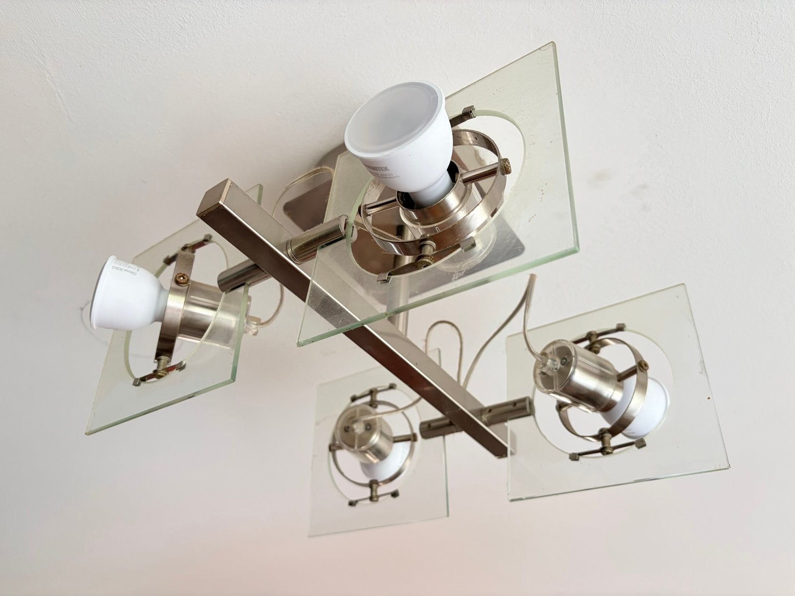 IKEA Fuga Plafondlamp met 4 verstelbare spots, Zilver, Gebruikt, Modern, Ophalen of Verzenden