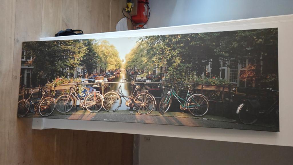 Groot canvas Amsterdamse gracht met fietsen 61x183 cm, Ophalen