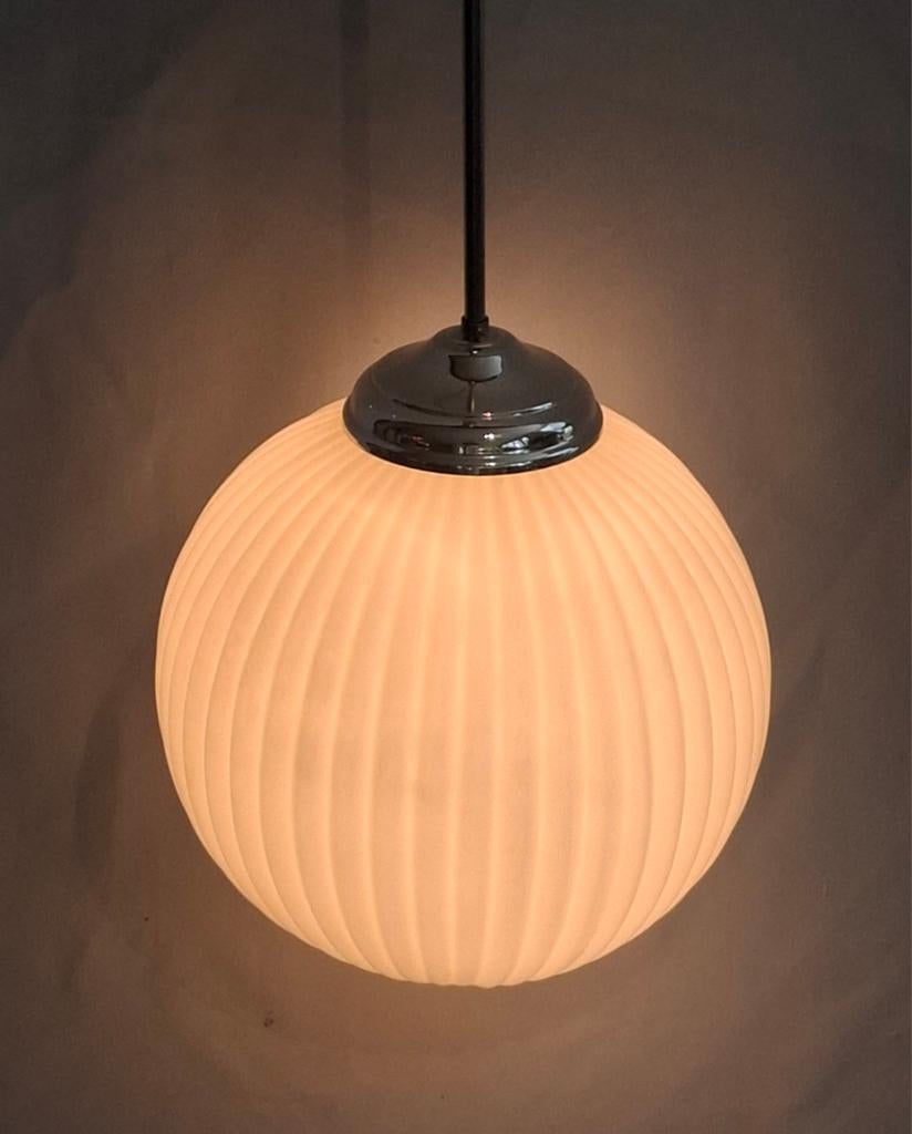 Vintage Louis Kalff Hanglamp, Ophalen, Gebruikt, Glas, Minder dan 50 cm