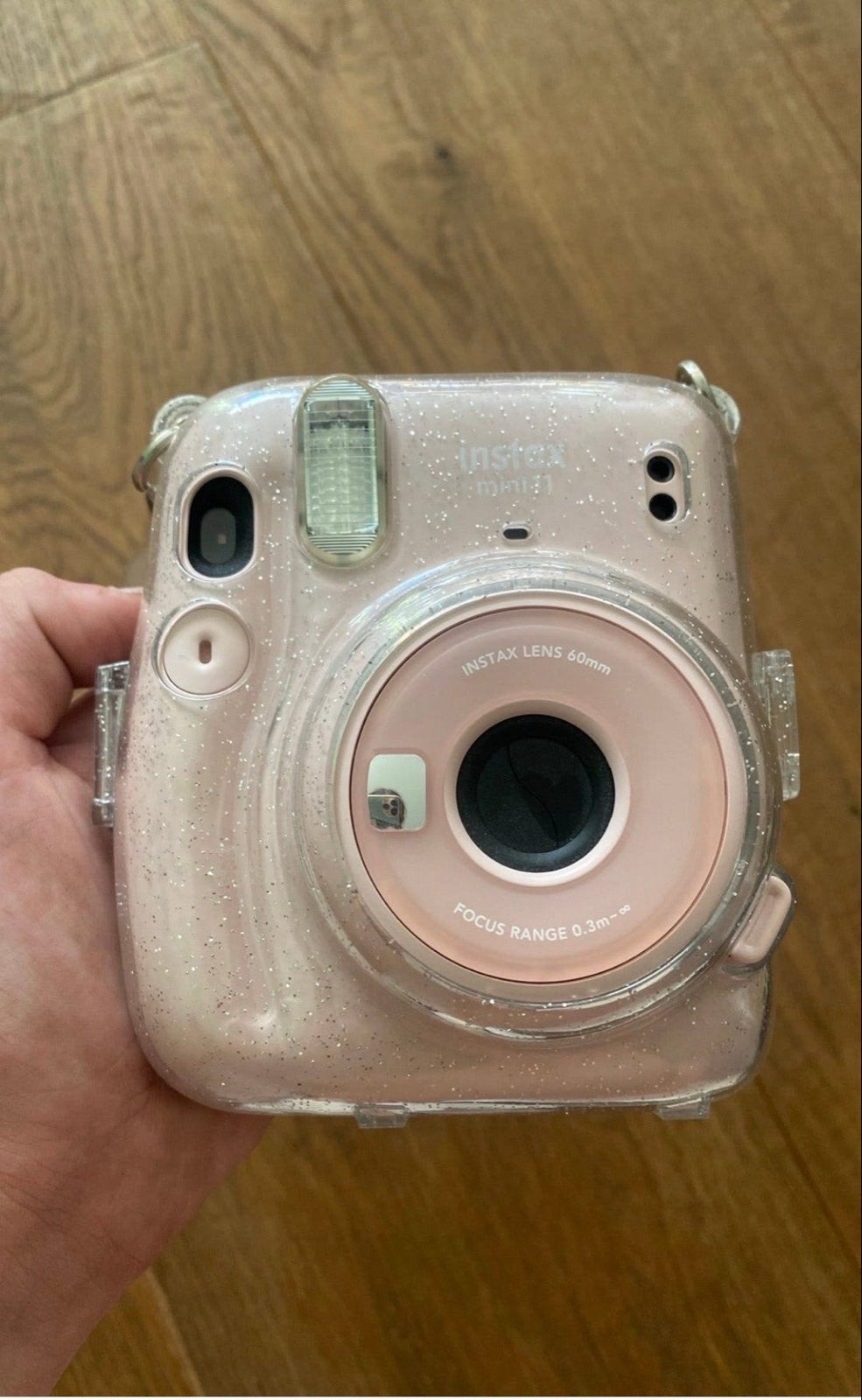 Instax mini 11 instant camera - roze met glitter case, Ingebouwde flitser, Instant camera, Ophalen of Verzenden, Zo goed als nieuw