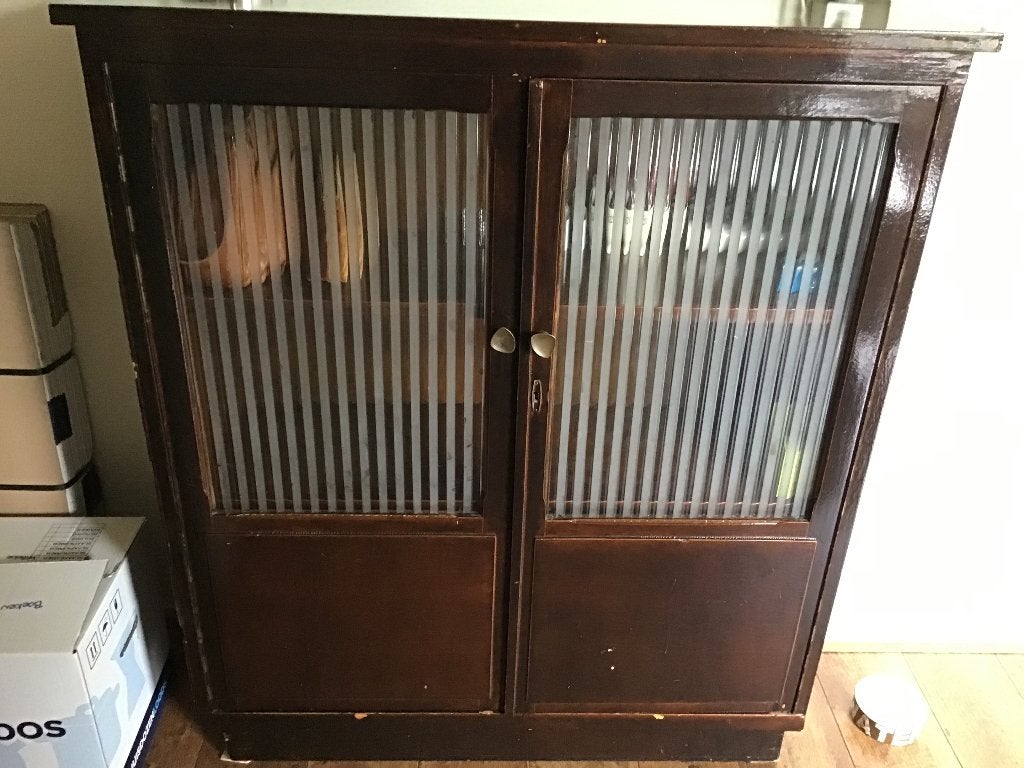 Kast oud vintage, Ophalen, Glas, 100 tot 150 cm, Vintage