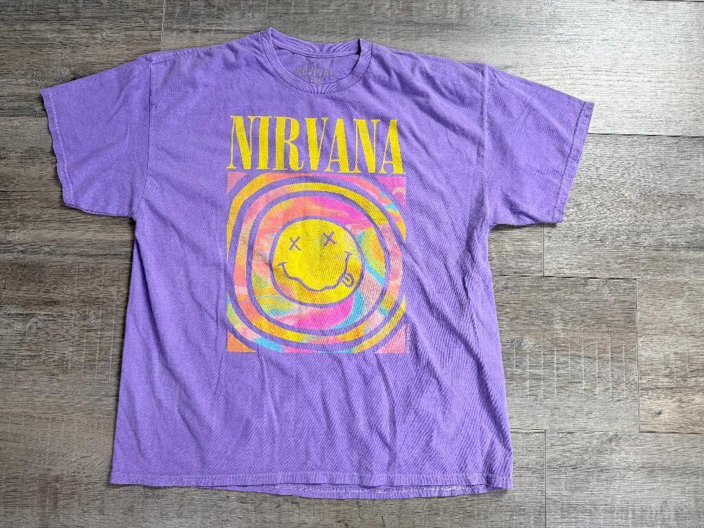 Nirvana Revival Rock t-shirt Smiley Large Nieuw, Ophalen of Verzenden, Nieuw, Maat 52/54 (L), Paars