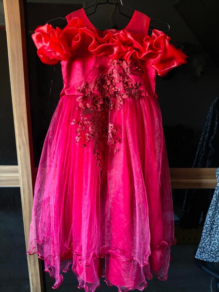 Prachtige Rode Feestjurk voor Meisjes, Ophalen of Verzenden, Zo goed als nieuw, 122 t/m 128, Meisje