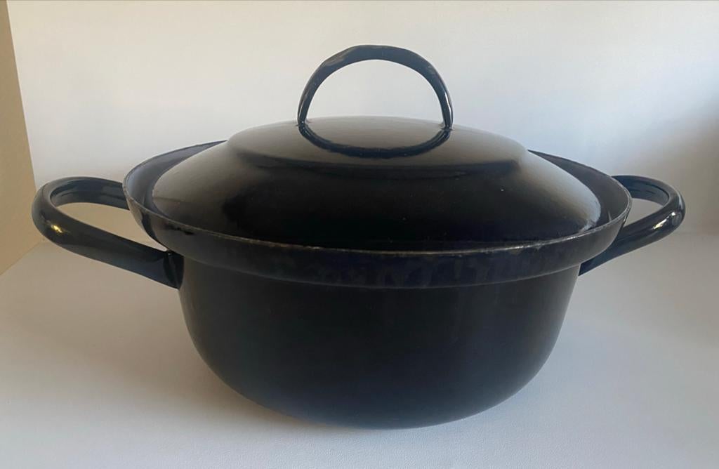 Retro/antieke zwarte braadpan met deksel. Drsn.25 cm., Antiek en Kunst, Ophalen of Verzenden