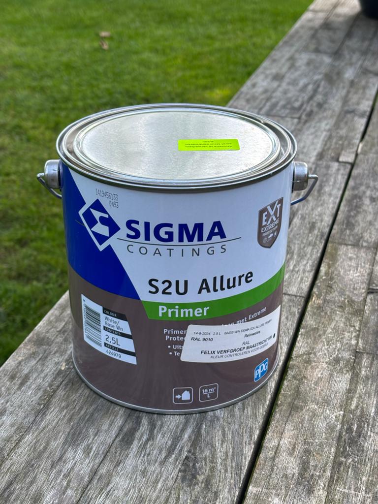 Sigma S2U Allure Primer 2.5L Wit RAL 9010, Wit, Nieuw, Ophalen of Verzenden, Verf