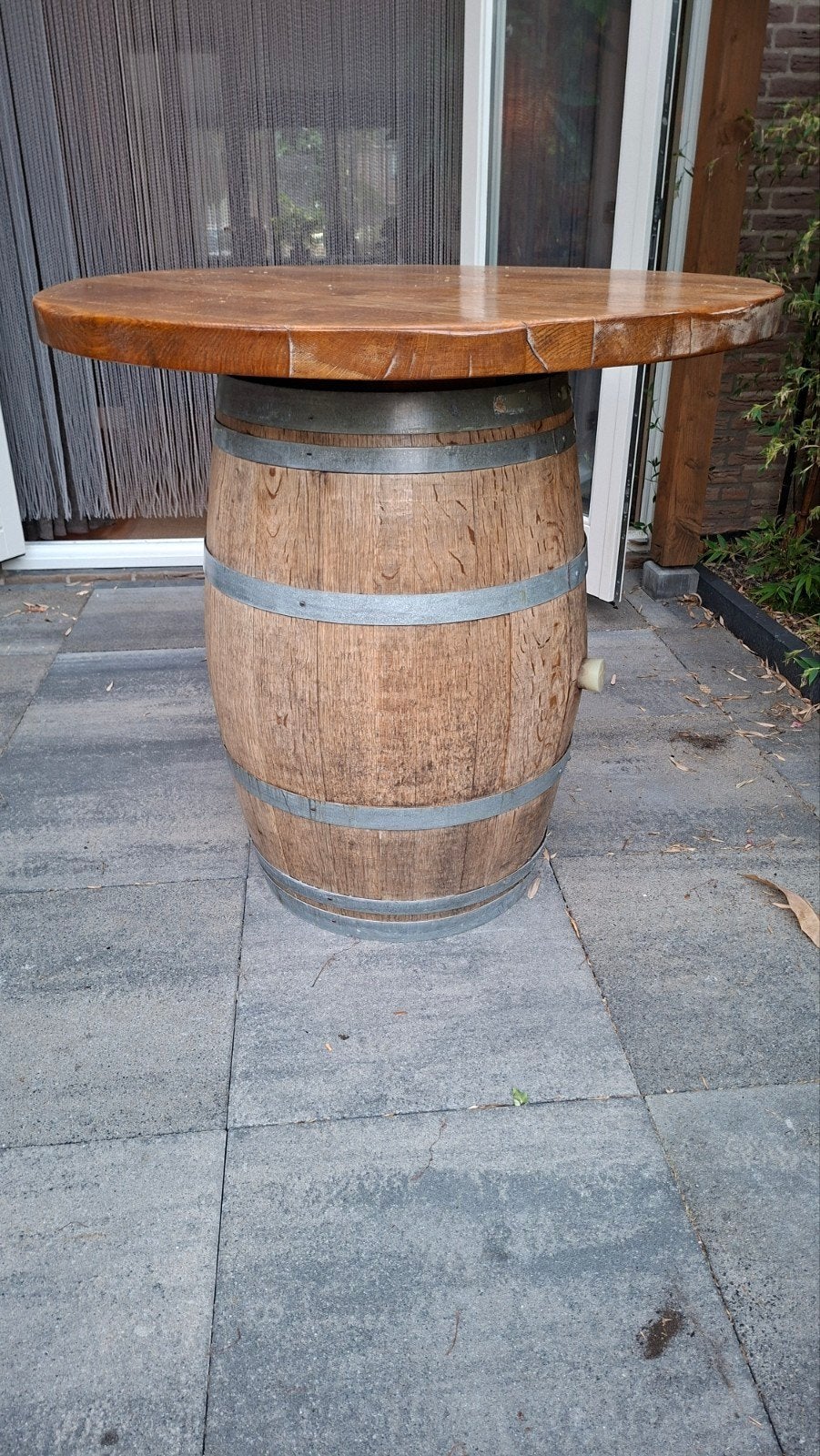 Eiken Wijnvat Statafel - Ø 110 cm - Blank Gelakt, Ophalen, Gebruikt