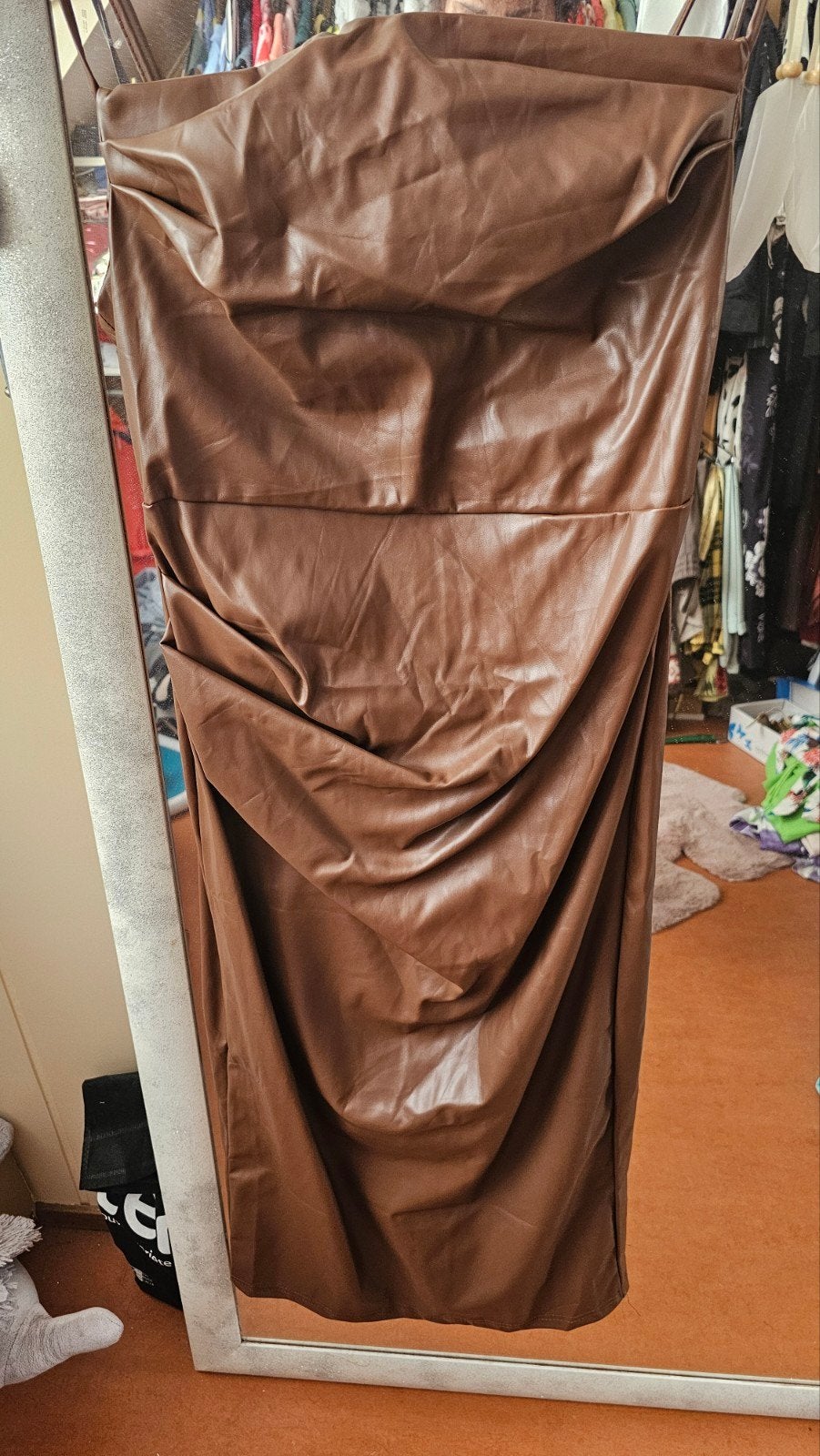 Shein Bae Bruine Faux Leren Strapless Jurk Maat L, Kleding | Dames, Bruin, Maat 42/44 (L), Ophalen of Verzenden, Zo goed als nieuw