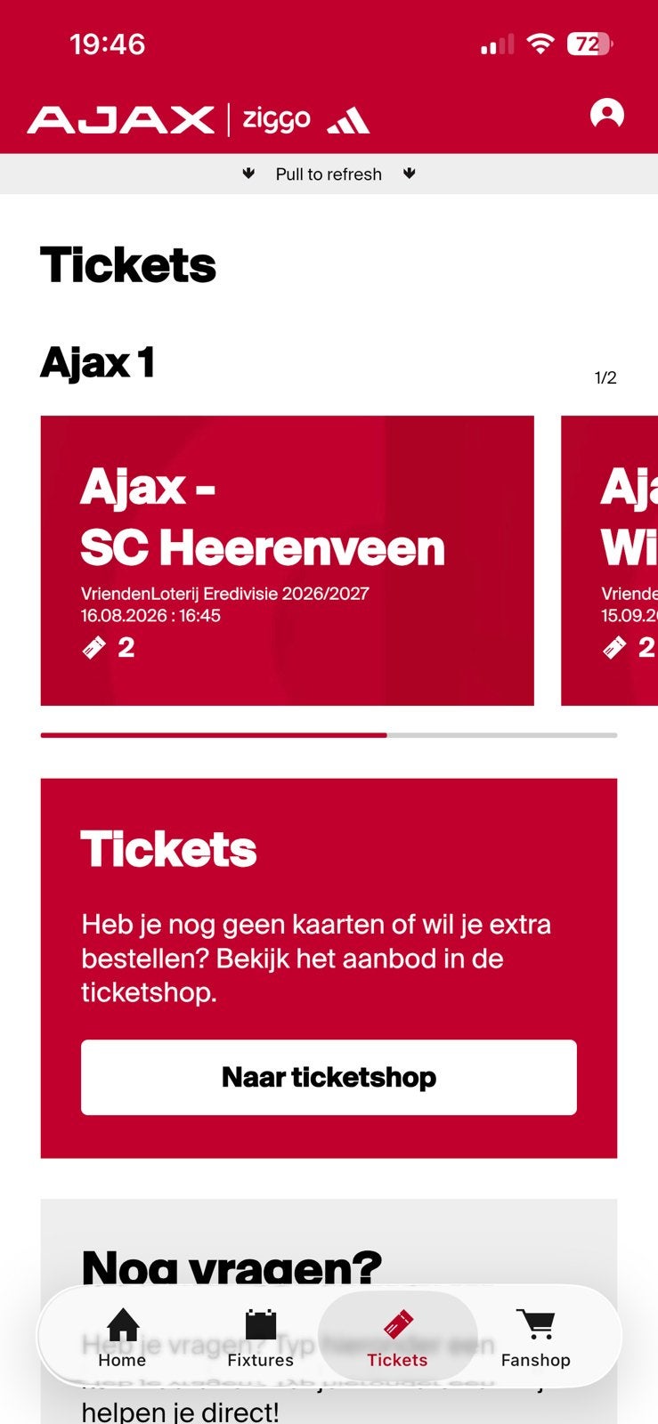 2 tickets naast elkaar lange zijde Ajax - Heerenveen, Twee personen