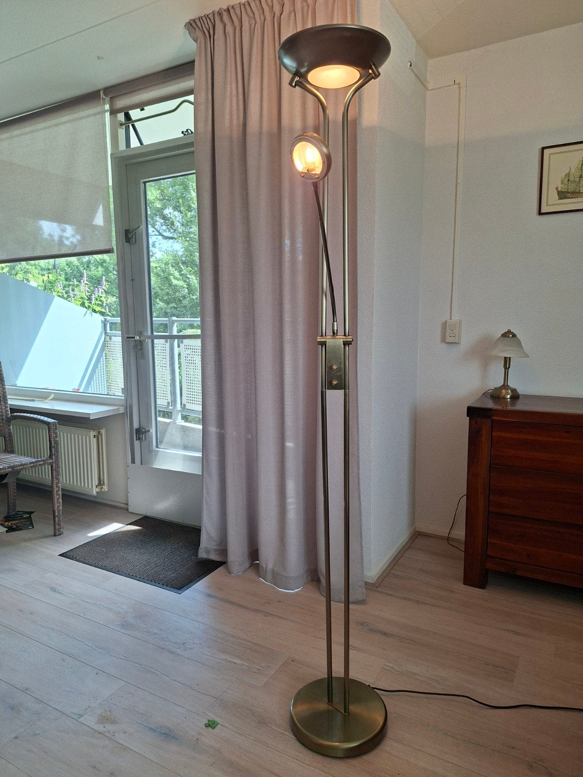 Massive Vloerlamp met leeslamp - Bronskleurig, Ophalen, Modern, Klassiek, Gebruikt, Metaal