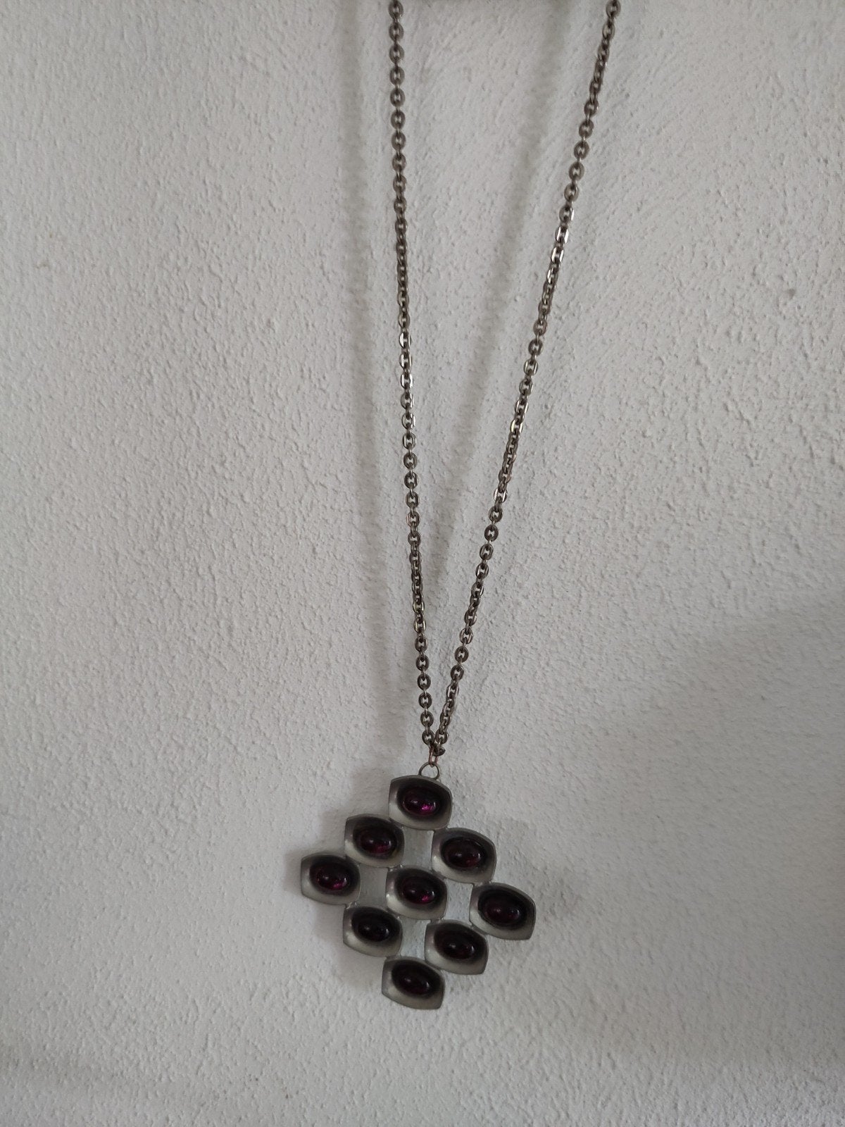 Vintage Jørgen Jensen hanger met paarse glazen stenen, Ophalen of Verzenden