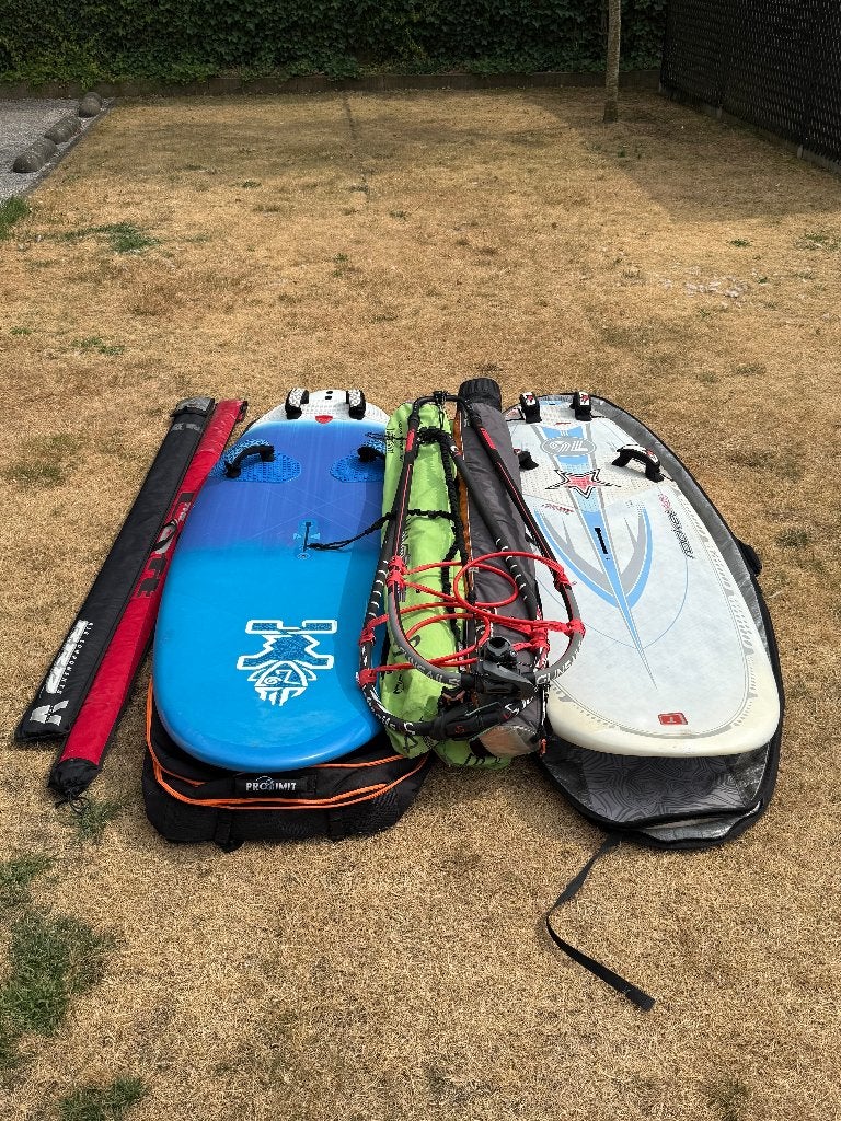 Complete windsurfset voor beginners, Watersport en Boten, Windsurfen, Ophalen, Gebruikt, Complete set, Met mast