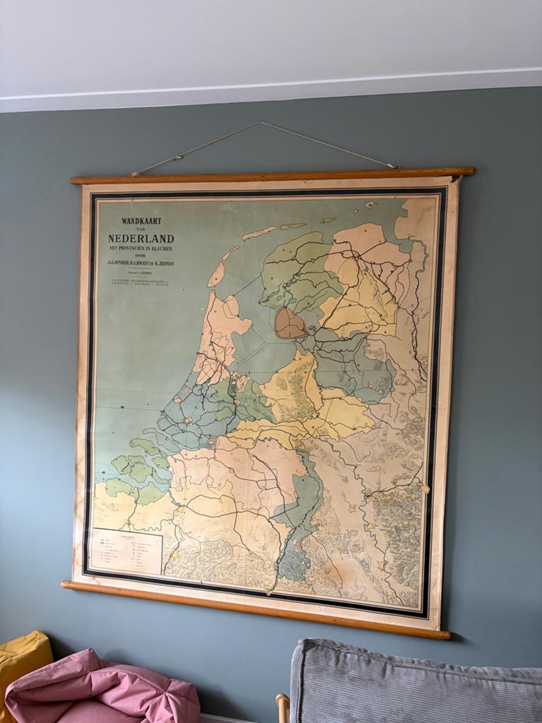 Vintage Wandkaart Nederland - J.B. Wolters, Landkaart, 1800 tot 2000, Nederland, Ophalen