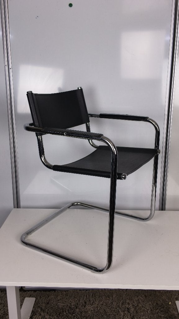 Vintage Bauhaus fauteuil Breuer S35 stijl leer chroom, Gebruikt, Bauhaus, Bauhaus, Zwart