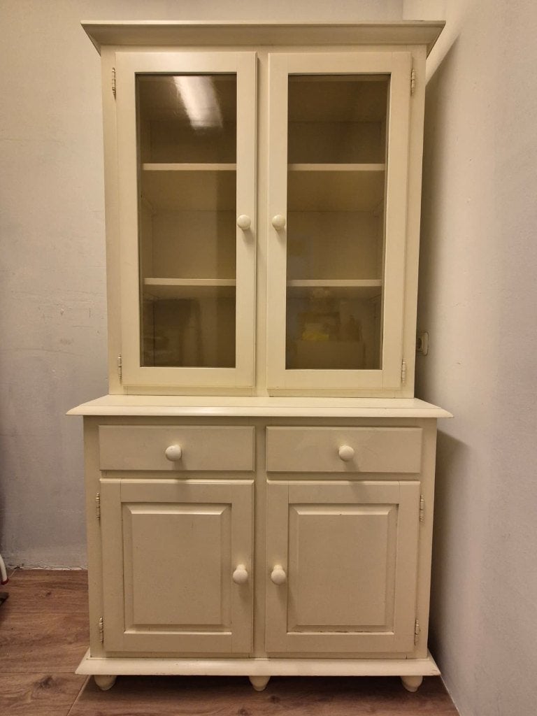 Prachtige Landelijke Buffetkast – Crème Wit – Tweedelig hout, Ophalen, Landelijke/brocante stijl, Zo goed als nieuw, 25 tot 50 cm