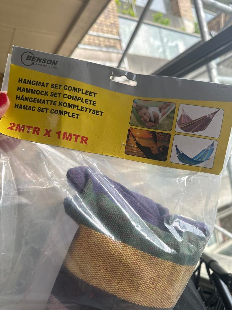 Nieuwe Benson Hangmat Set Compleet 2x1m, Ophalen, Nieuw, Eenpersoons, Opvouwbaar