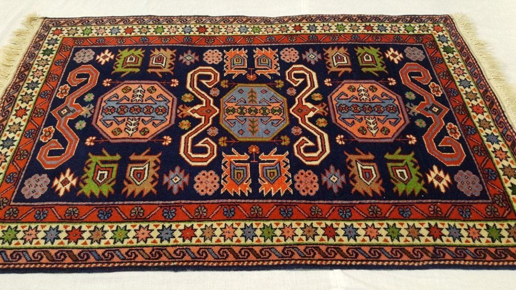Kazak Oosters tapijt 118x76/Kleed/Kelim/Kilim/Perzisch/Loper, 100 tot 150 cm, Blauw, Www.simatapijten.nl, Nieuw