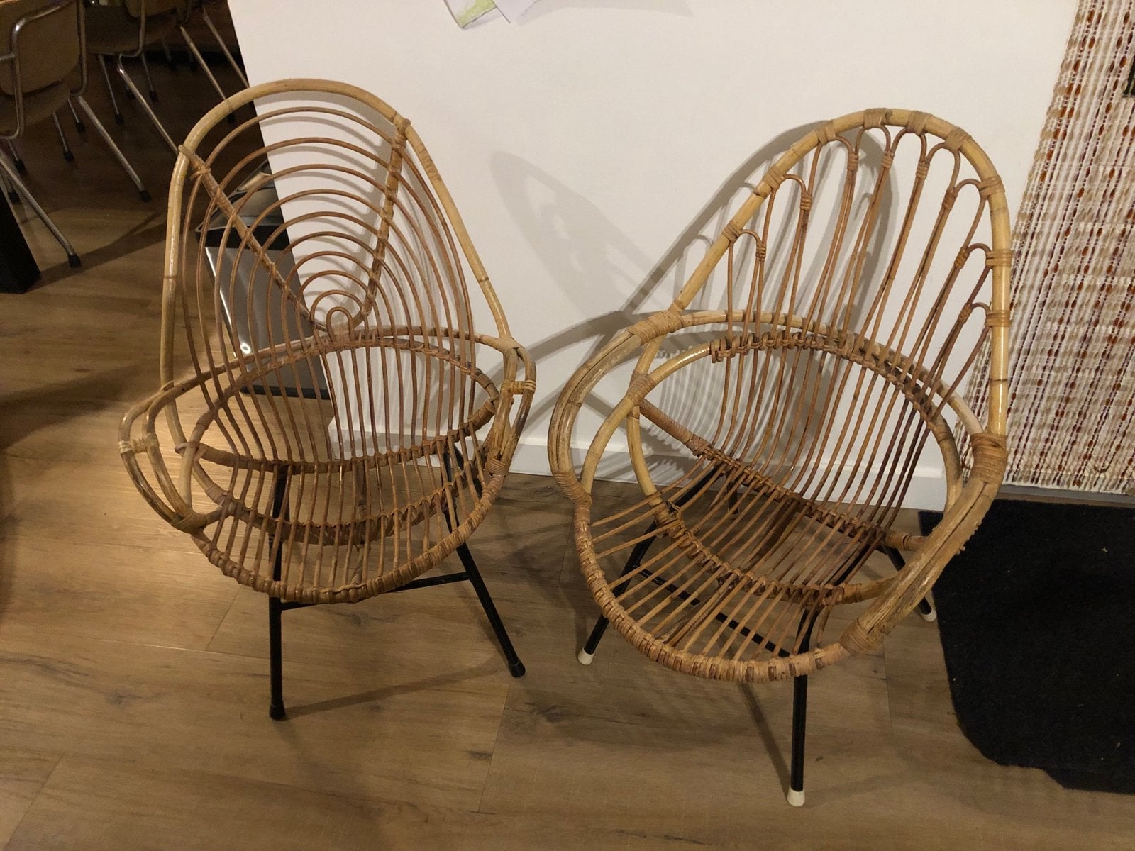 Set van 2 vintage Rohe ?rotan stoelen, jaren '60, Ophalen