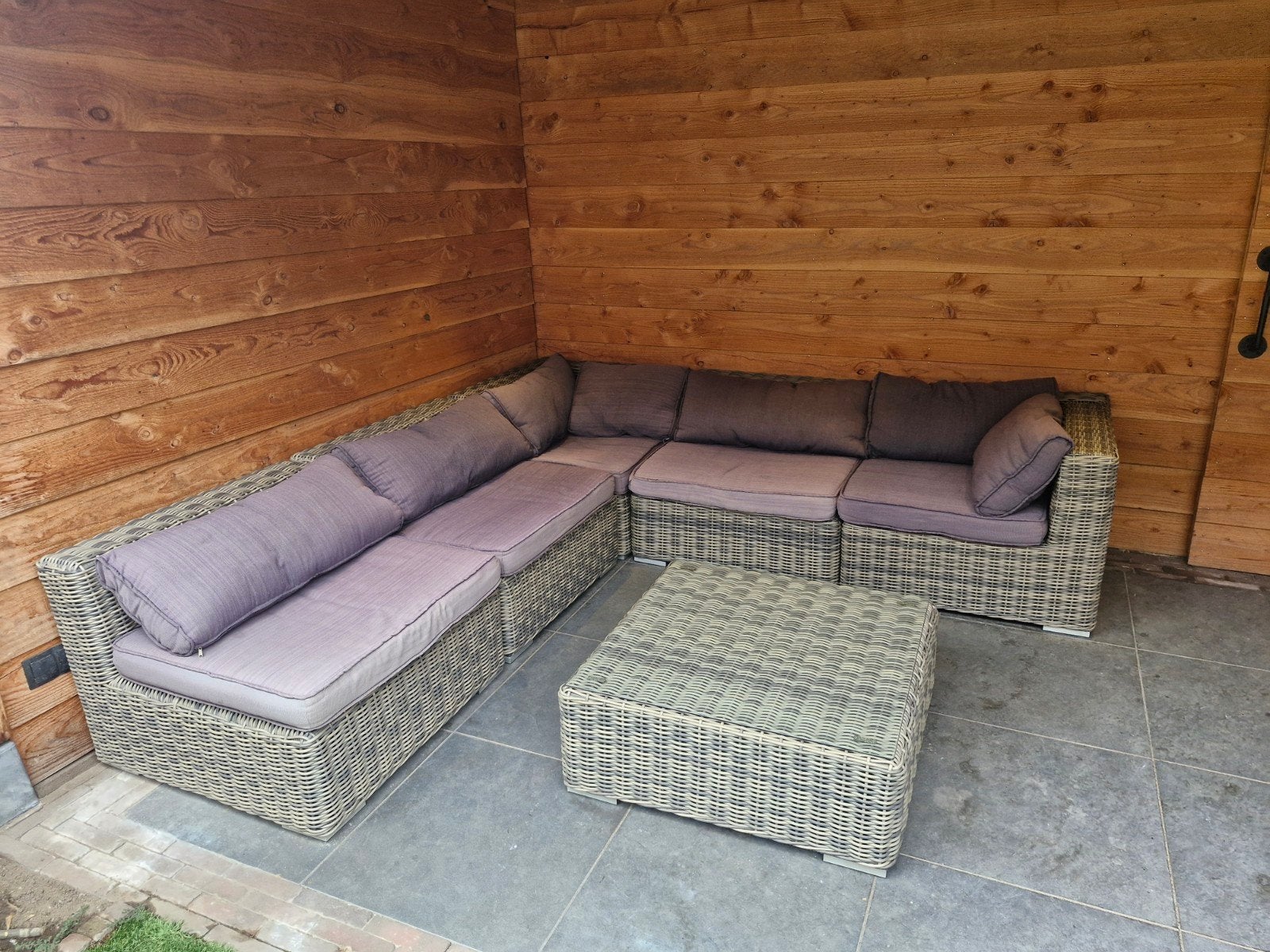 Loungeset Las Palmas 250x250 cm met kussens en tafel, Tuin en Terras, Ophalen, 5 zitplaatsen, Gebruikt, Bank