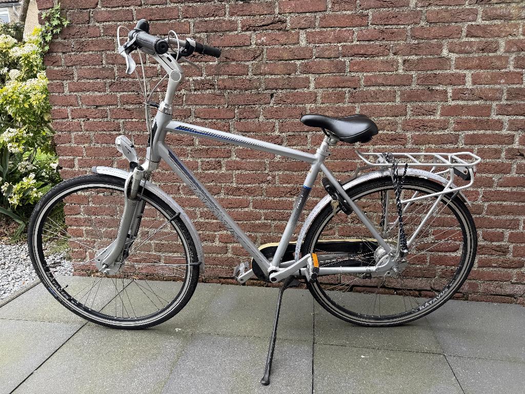 Batavus Fuego 7 herenfiets grijs/blauw, Fietsen en Brommers, Fietsen | Heren | Herenfietsen, Ophalen, Gebruikt, Versnellingen