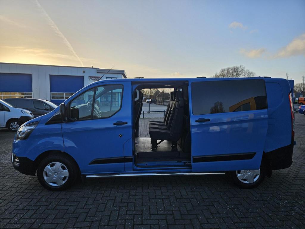 Ford Transit Custom 2.0 TDCI L2H1 DC Airco 2x schuifd navi, Auto's, Bestelauto's, Gebruikt, Euro 6, 4 cilinders, Blauw