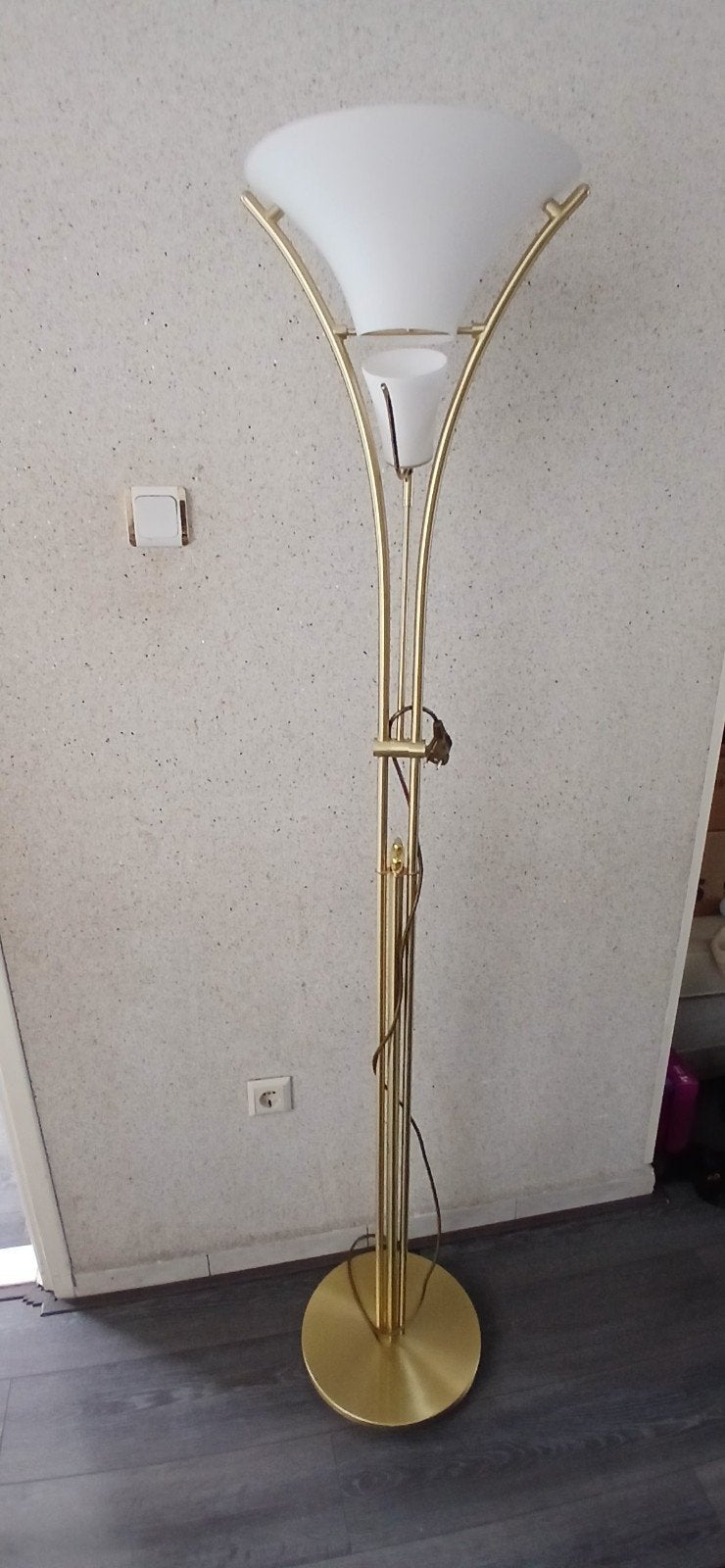 Messing staande lamp, Huis en Inrichting, Lampen | Vloerlampen, Ophalen, Gebruikt, 150 tot 200 cm
