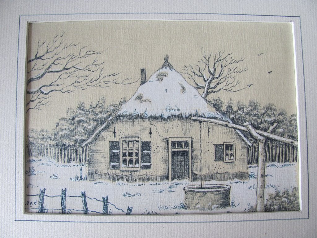 Aquarel - gesigneerd A. v. E., Nederlandse school, Ophalen of Verzenden, Aquarel, Origineel werk