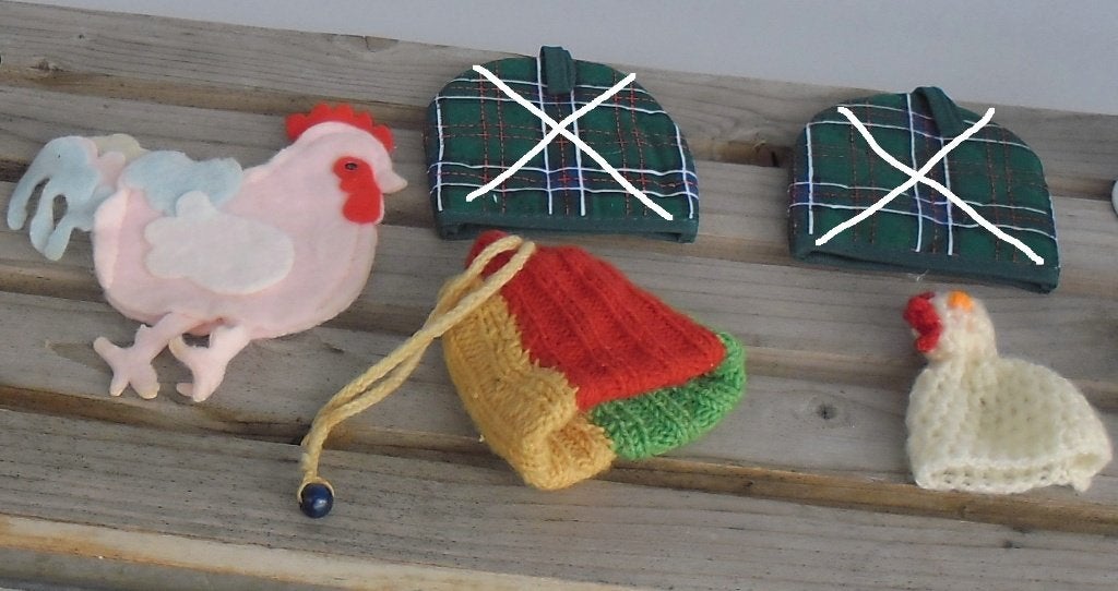 retro eierwarmers /ei-mutsjes gebreid /gehaakt jaren '60-70, Overige typen, Ophalen of Verzenden, Meerkleurig, Natuurlijk materiaal