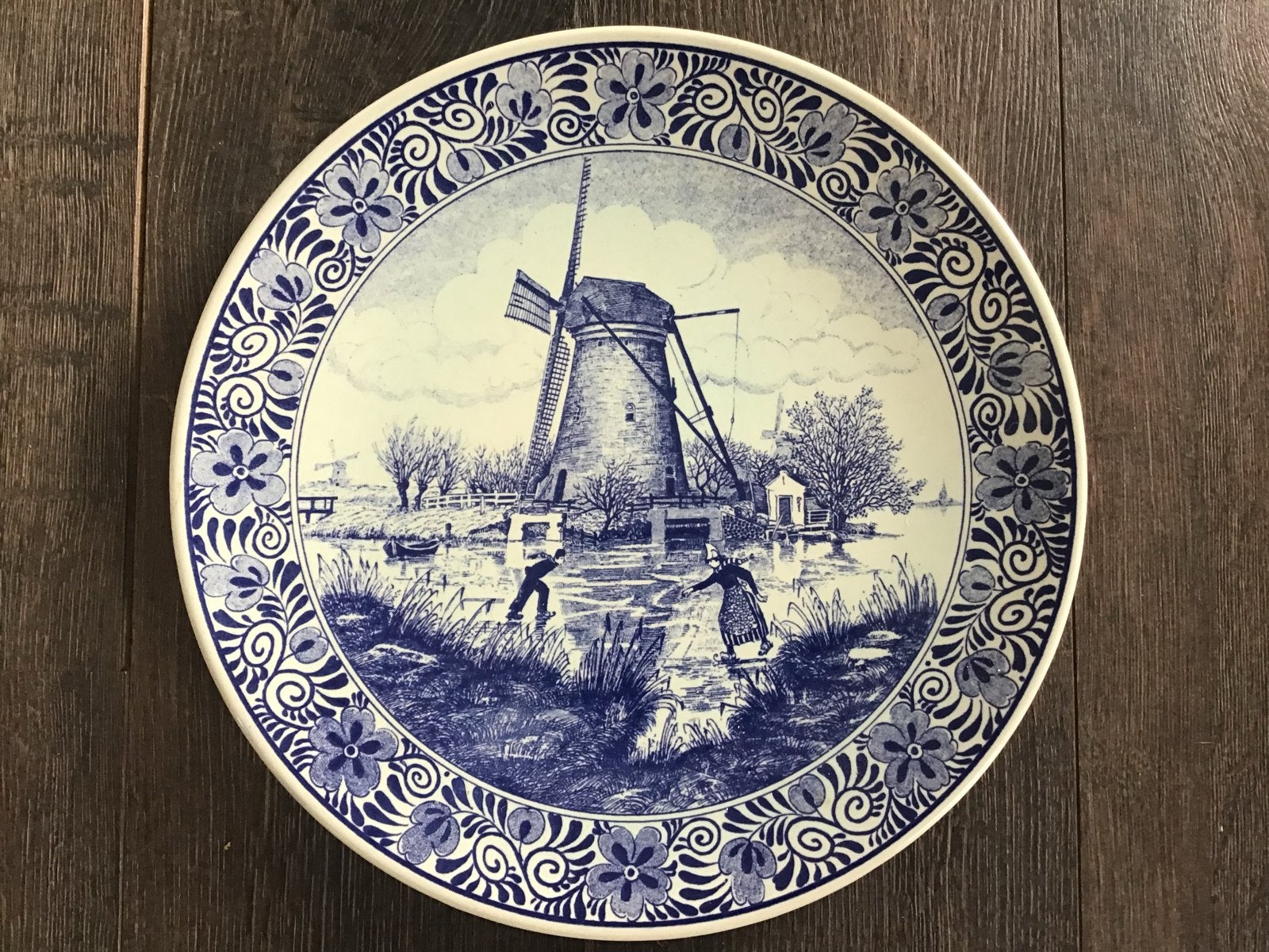 Delfts Blauw Wandbord Schaatsers Molen Holland, Ophalen of Verzenden