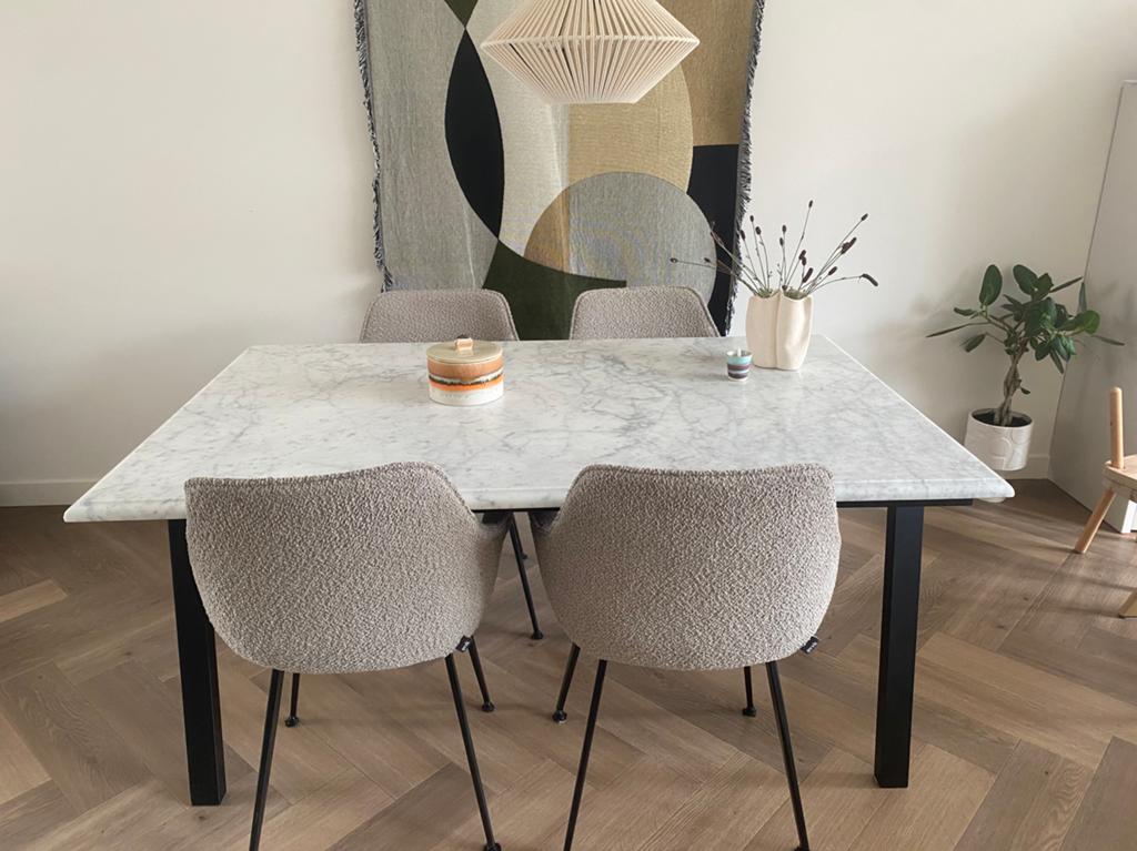 Eetkamerset marmer eettafel eetkamerstoelen Dyyk, Huis en Inrichting, Ophalen, Rechthoekig, 200 cm of meer, 50 tot 100 cm