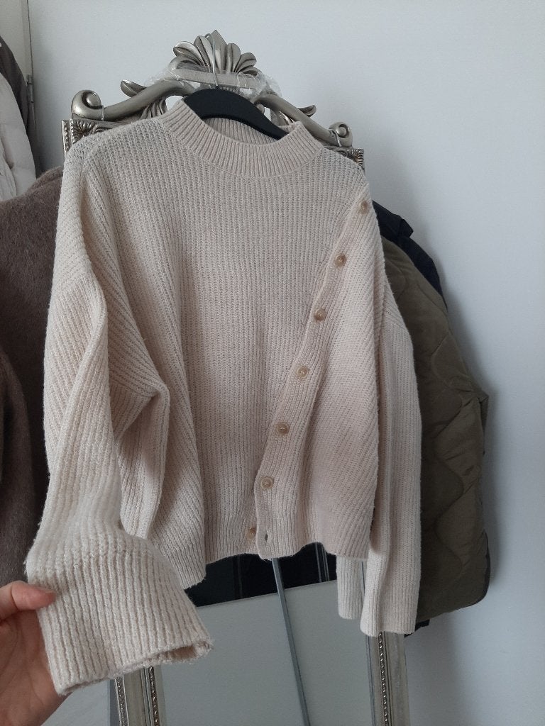Mango ecru witte gebreide oversized trui met knopen, Mango, Wit, Ophalen of Verzenden, Maat 36 (S)