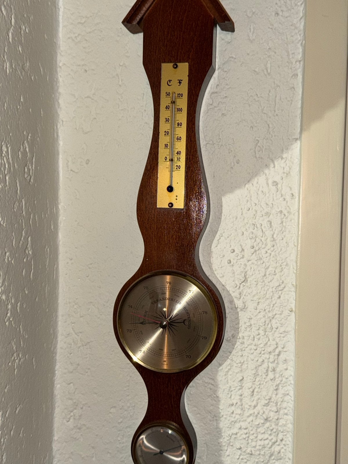 Vintage Barometer met Thermometer - Hout, Ophalen, Gebruikt, Barometer