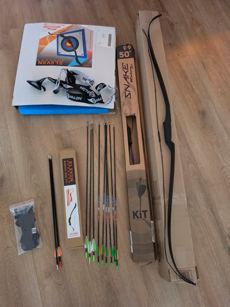 Nieuw Groot boogschiet set rolan snake 2 zeer compl 60"+50", Ophalen, Nieuw, Longbow