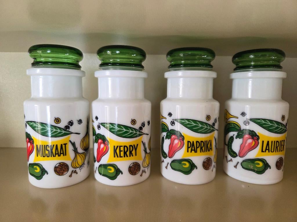 Vintage kruidenpotjes, setje van 4, Verzamelen, Ophalen of Verzenden, Huis en Inrichting