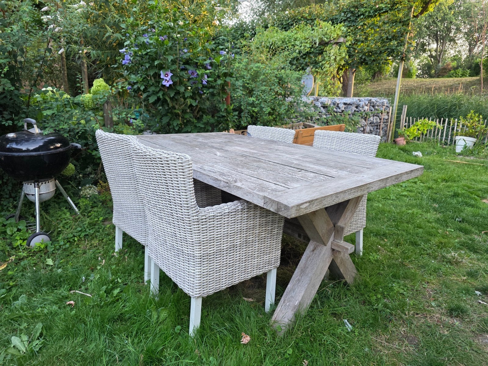 Borek tuinstoelen en teakhouten tuintafel, Ophalen, Gebruikt, Rechthoekig, Teakhout