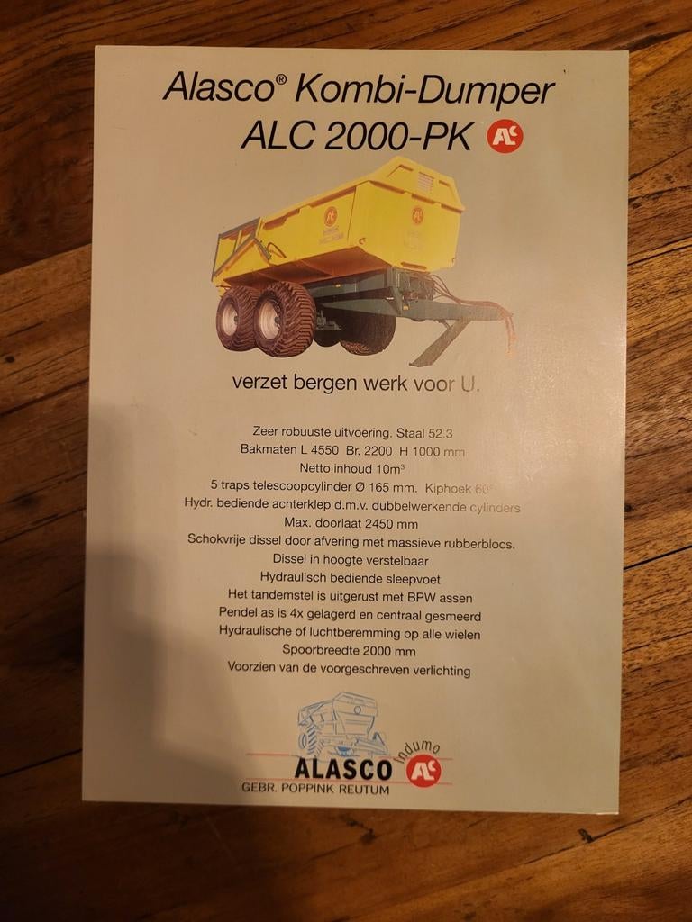 tractor folder Alasco Kombi-Dumper ALC 2000, Ophalen of Verzenden, Zo goed als nieuw