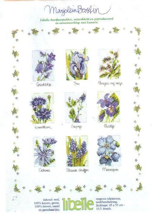 borduren : patroon van de merklap Lanarte : blauwe bloemen, Verzenden, Zo goed als nieuw, Handborduren, Patroon