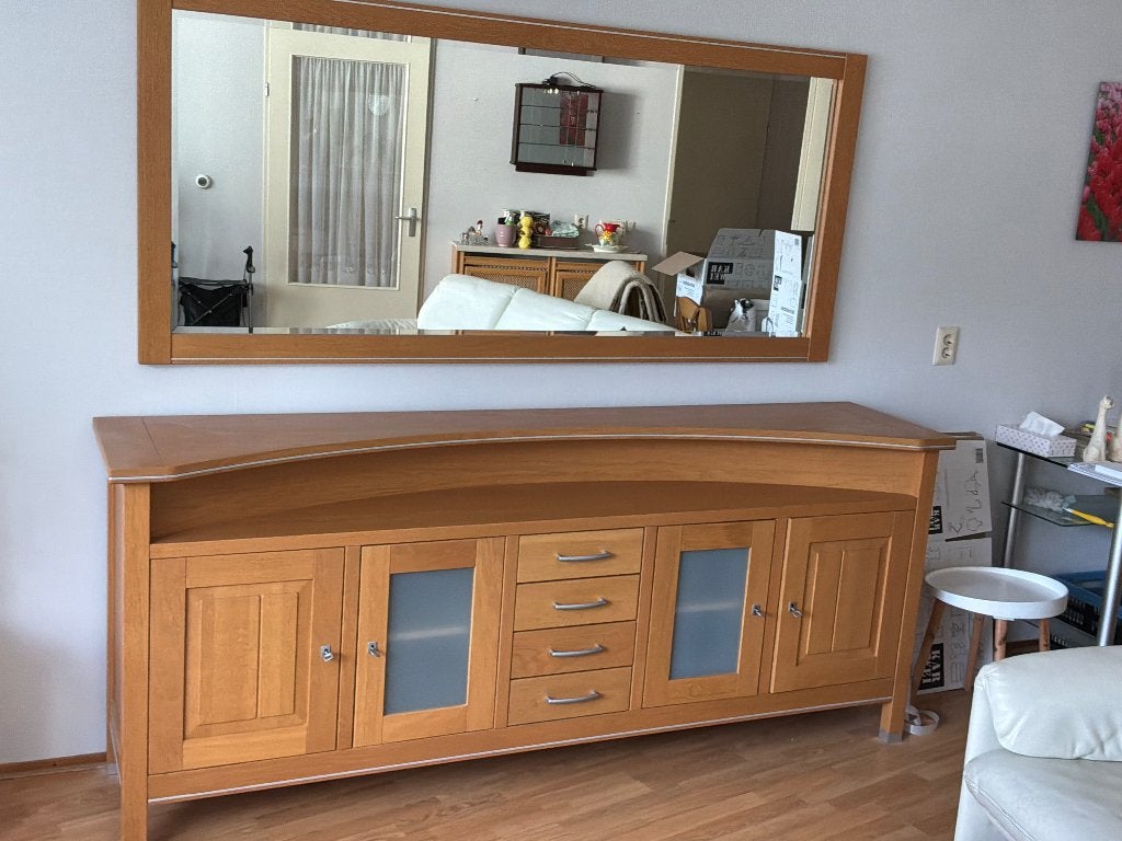 Dressoir plus spiegel, Ophalen, Modern eiken, Eikenhout, Met lade(s)