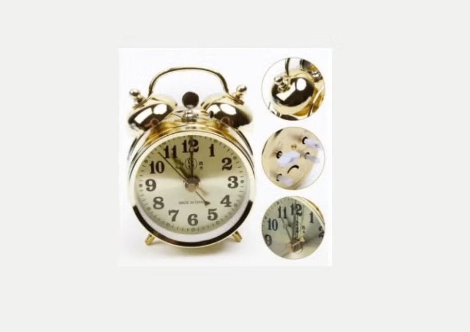 Vintage stijl metalen klok met wekker goudkleurig (7cm), Huis en Inrichting, Ophalen of Verzenden, Nieuw, Wandklok