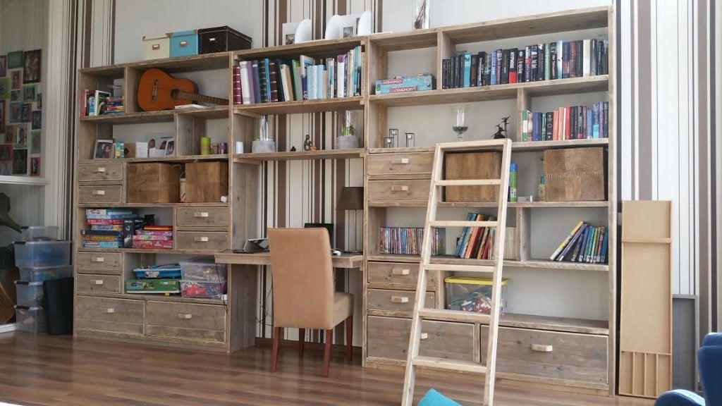 boekenkast van gebr steigerhout, Ophalen, 200 cm of meer, 200 cm of meer, 25 tot 50 cm