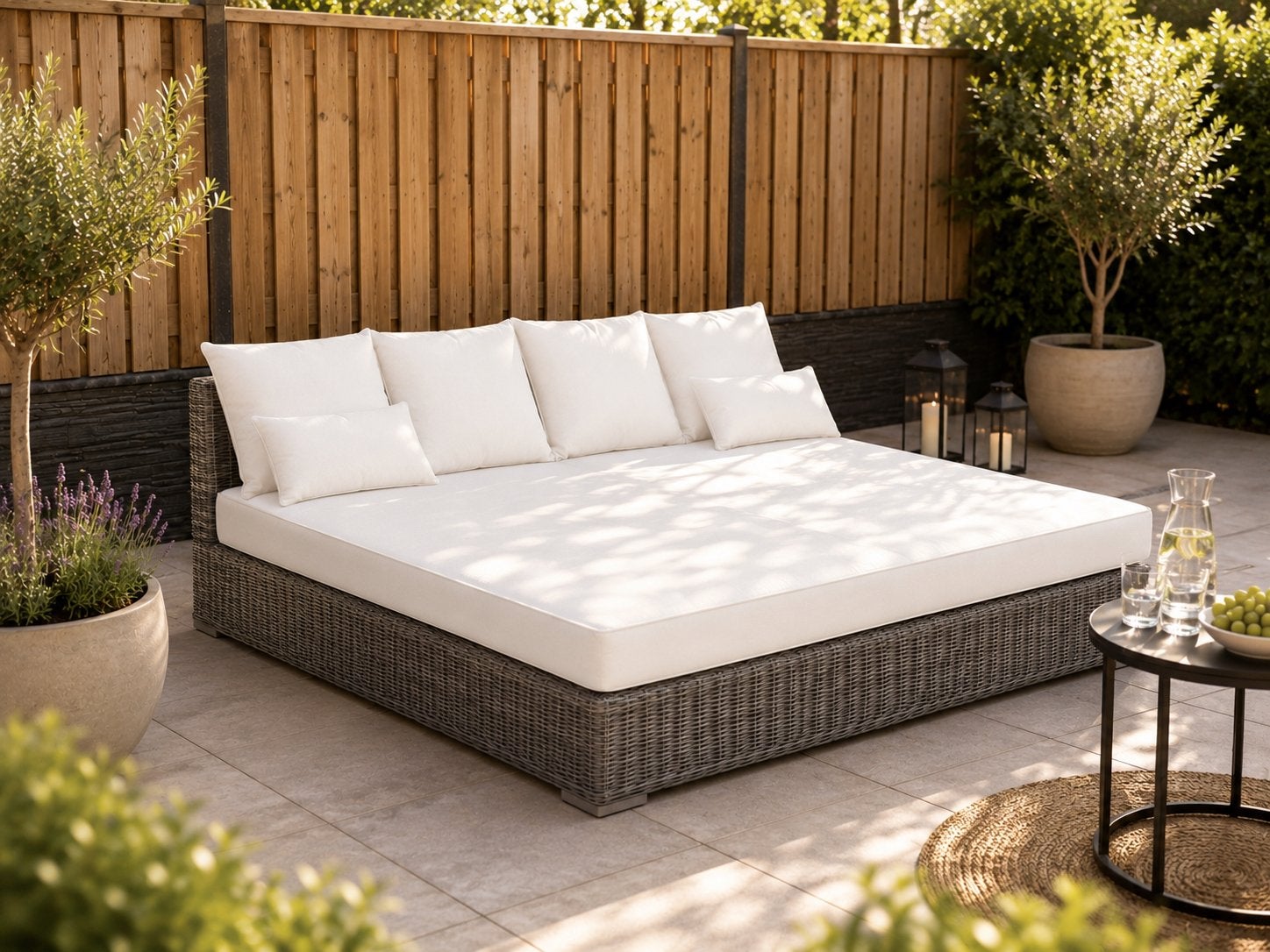 Loungebed / ligbed 220x200 - Wit, Zwart, Grijs OP VOORRAAD!, Ophalen of Verzenden, Nieuw, Rotan